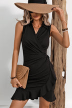 beachsissi Solid Color Lapel Sleeveless Bodycon Dress