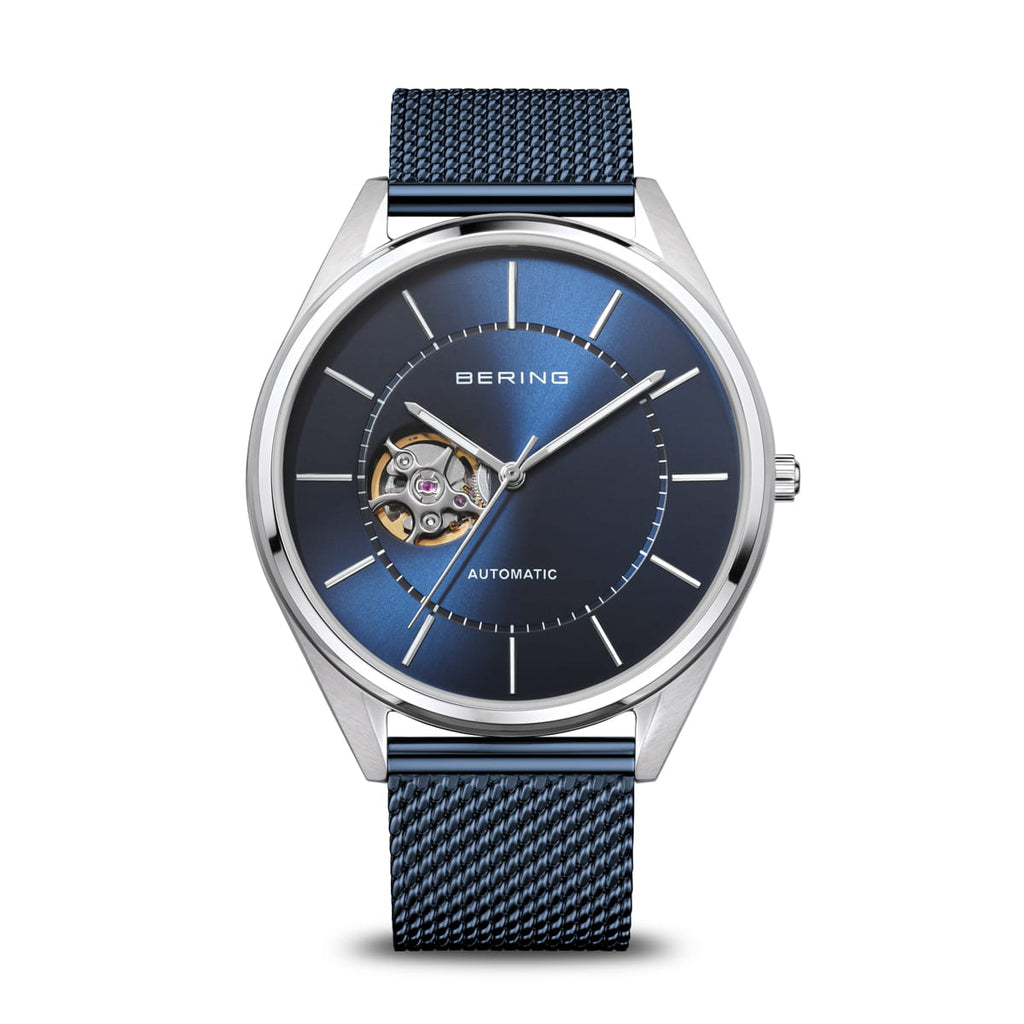 BERING Automatic Polished/Brushed Silver 43mm Blue Sunray Men's Watch 16743-307