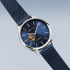 BERING Automatic Polished/Brushed Silver 43mm Blue Sunray Men's Watch 16743-307