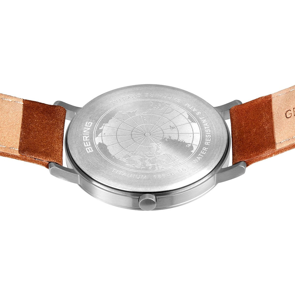 BERING Titanium Brushed Silver 40mm Blue Sunray Dial Men's Watch 18640-567