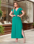 Vestido Longo Feminino Elegante Duna Com Fenda Lateral